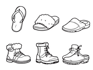 Slippers vector line art illustration