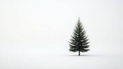 Obraz premium Lonely evergreen stands tall amidst endless white, evoking tranq