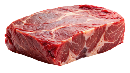 Single raw chuck roast beef steak cut with visible marbling on white
