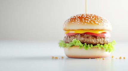 Delicious burger, close-up shot.  Fresh, juicy patty, melted cheese, crisp lettuce, and ripe tomato nestled between two soft buns.  Perfect for a quick and satisfying meal