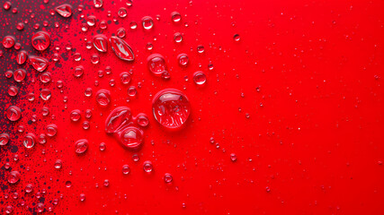 Drops of water on red and black surface.  Generative AI