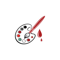 Paint Palette Icon with Brush and Dripping Red Paint
