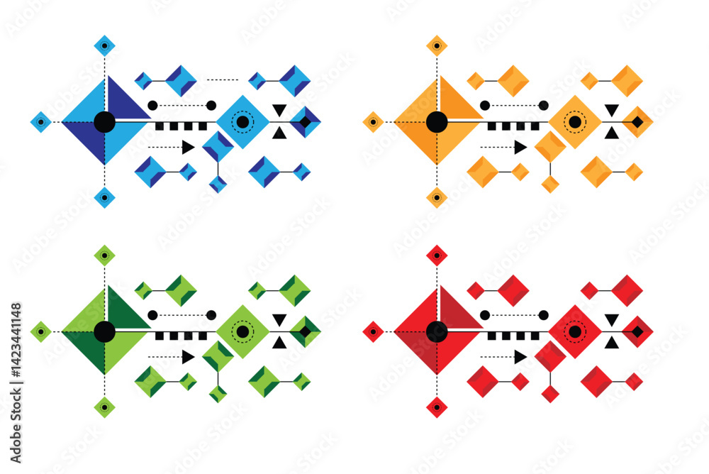 Poster Abstract Ethnic Design Element with Lines and Square Geometric Shapes. Graphic design elements and resources vector art