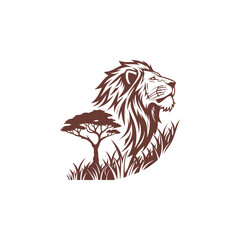 Retro Lion Logo for Wildlife Safari or Nature Branding