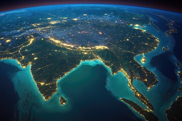 Night view of South Asia and Eastern Asia