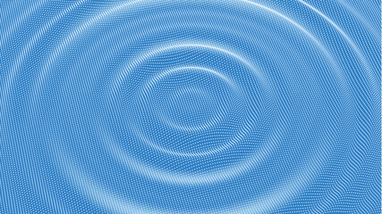 3D particle dot pulse or music fluid sound wave background with drop ripples, abstract vector. Dot pulse or soundwave circle ripples with halftone particles pattern on blue wavy fluid background
