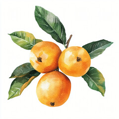 My Watercolor hand-painted A Loquat branch painting illustration isolated on a white background, watercolor illustration, AI painting design