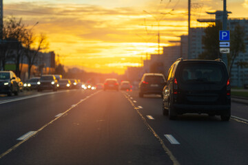 evening views of the road highway on a sunny day in summer. 