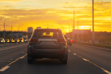 evening views of the road highway on a sunny day in summer. 
