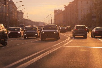 evening views of the road highway on a sunny day in summer. 