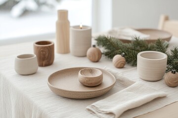 Minimalist table setting showcases earthy tones and natural mate