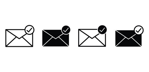 Set of Black and White Delivered Mail Icons with Check Mark Vector Design