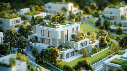 Mini city with trees and pool in pastel tones