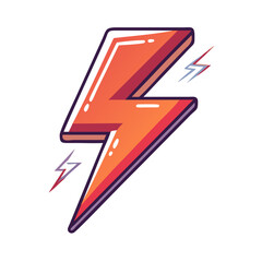 Red lightning bolt icon in flat sketch style