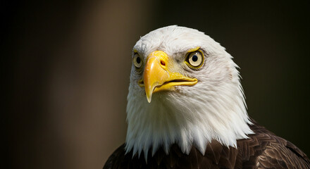 Obraz premium Eagle Looking Forward Close Up with Sharp Focus and Detailed Feathers