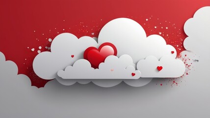 A white cloud shaped like a heart, symbolizing love for Valentine's Day against a red sky background.