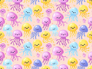 A sweet pattern of cheerful colorful jellyfish