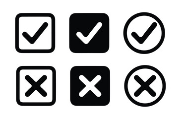 Check marks big collection. Tick, cross icon button set. Yes or no symbol, approved or rejected icon. Vector Illustration