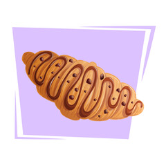 Delicious French croissant with chocolate on a purple background. The concept of confectionery, baking, cooking. Isolated vector illustrations for menu design, posters, banners, covers