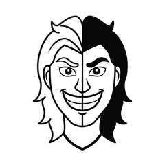 a face half human half beast grinning