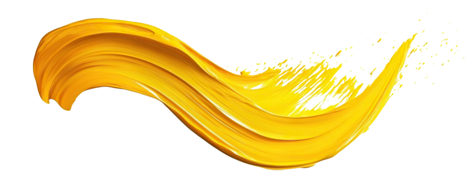 Yellow paint stroke, isolated on transparent cutout background