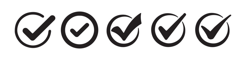 Checkmark icon set, approved symbol, checked checkbox mark, checkmark set black c,,ghek mark icon set. vector illustration eps 10.