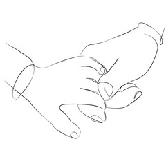 Obraz premium One continuous single drawing line art flat doodle hand, mom, care, love, woman, child, finger, palm. Isolated image hand draw contour on a white background, hand drawn, not AI