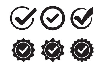 Checkmark icon set, approved symbol, checked checkbox mark, checkmark set black c,,ghek mark icon set. vector illustration eps 10.