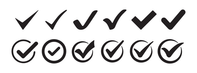 Checkmark icon set, approved symbol, checked checkbox mark, checkmark set black c,,ghek mark icon set. vector illustration eps 10.
