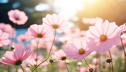 Obraz premium Elegant Pink Cosmos Flowers – Nature Background Image