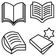 Four Simple Line Art Book Icons Set