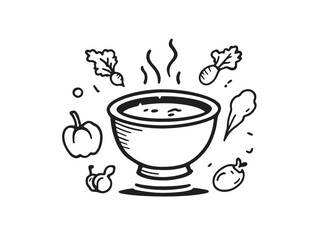 Vegetable Broth vector line art illustration