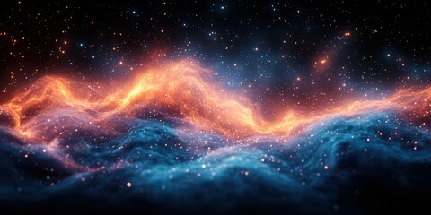 Fototapeta premium Colorful cosmic clouds illuminate the night sky with vibrant hues of orange and blue in a mesmerizing display