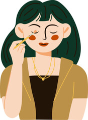 Woman applying Makeup cosmetic beautiful eyeshadow with brush illustration
