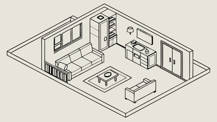 furniture outline top view  set of isolated linear.eps