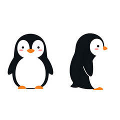 Naklejka premium Adorable penguin couple cute cartoon dark background simple design on transparent background