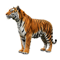 Obraz premium Majestic Bengal tiger standing isolated on black background striking on transparent background