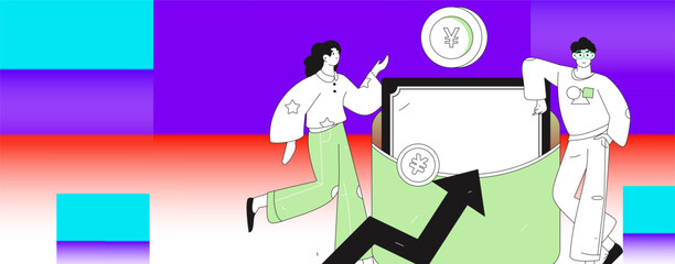 Internet financial management investment flat vector concept operation hand drawn illustration
