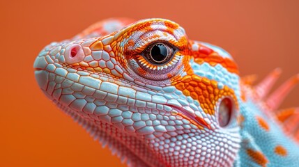 Fototapeta premium Close-up of a vibrant blue and orange iguana head with intricate scales