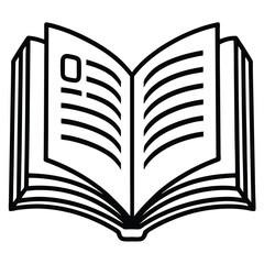 Open Book Icon Black and White Line Art Illustration