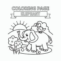  Elephant funny Animal Coloring Pages for Kids – Simple Black and White Line Drawings Vector Art Illustration.