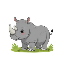 Fototapeta premium Adorable baby rhino cartoon grassland habitat cute illustration perfect on transparent background