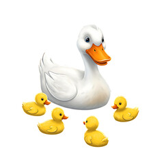 Mother duck and her three ducklings a heartwarming illustration with soft on transparent background