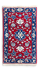 Obraz premium Top view ethnic geometric patterned carpet isolated on white background