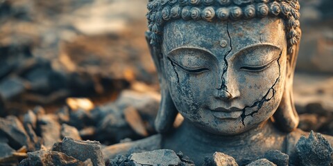 Cracked Buddha Statue Emerging From
