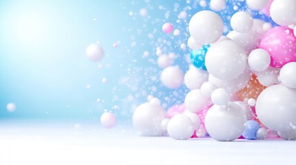 Abstract sphere cluster explosion on a light blue backdrop
