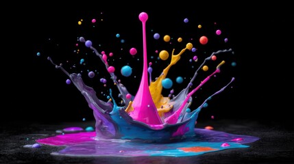 Vibrant Multicolored Paint Splash Explosion on Black Background