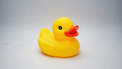 A classic yellow rubber duck, often used for bath time or as a fun pool toy.