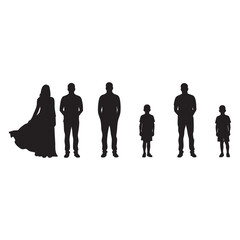 Minimalist Vector Silhouette Collection of a Family Group with Adults and Children in Various Heights