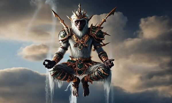Mythical Monkey King, Floating in Clouds